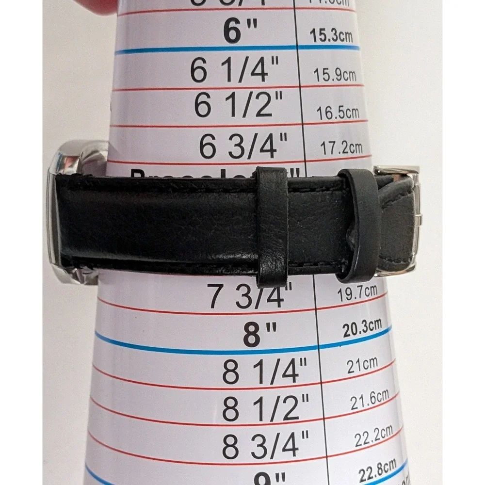 Fossil Watch Black Leather Strap Tonneau Stainless Steel Date Men's